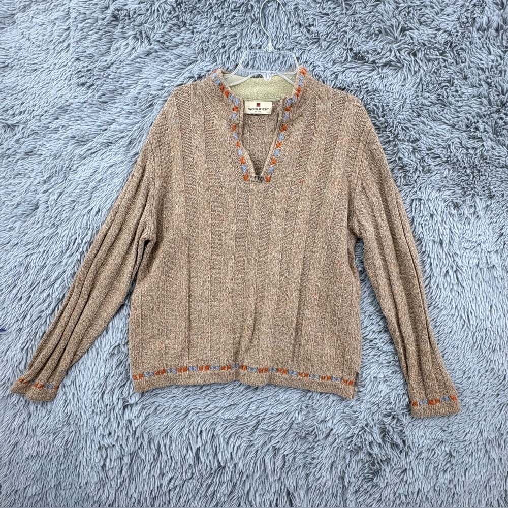 Woolrich Sweater Women Large Half Zip Pullover Cowl Neck Southwestern Wool Blend